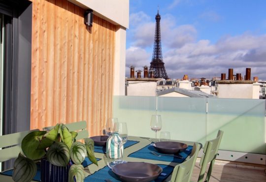 Furnished apartment 2 bedrooms with a terrace and view on the Eiffel Tower